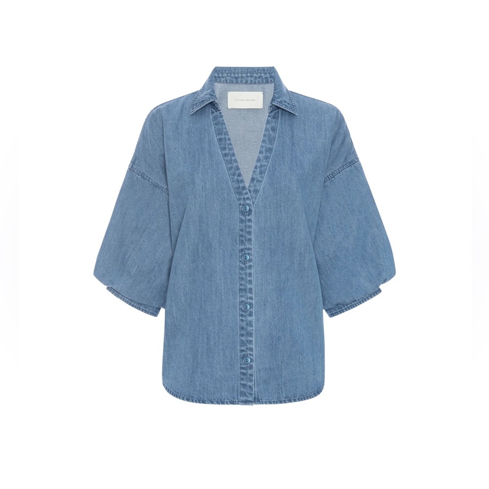 NEW Brochu Walker The Kate Denim Shirt Atlantic Wash XS Blouson Sleeve - Picture 3 of 7